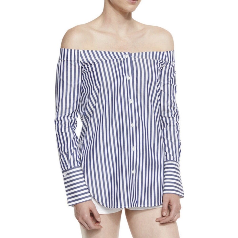 Women’s Rag & Bone off the shoulder  striped Cotton Blue White Top Smocked XS